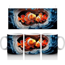 Baloncuklar Arasında Neşeyle Yüzen Palyaço Balıkları – Baskılı Kahve Kupası