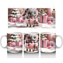 Pembe Kurdeleli Sevimli Kuzu Maskotu – Baskılı Kahve Kupası