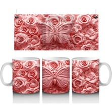 Gül Buketiyle Dolu Kalpli Arka Plan – Baskılı Kahve Kupası