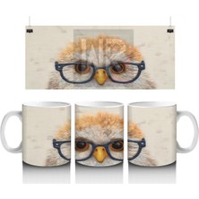 Gözlüklü Sevimli Baykuş Portresi – Baskılı Kahve Kupası