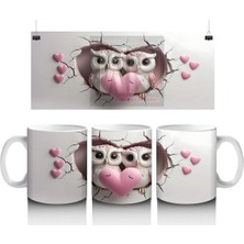 Kalpli Çatlakta Aşk Dolu Baykuş Çifti – Baskılı Kahve Kupası