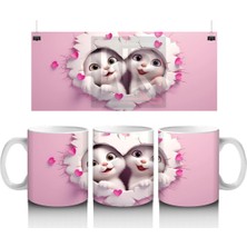 Kalplerle Süslenmiş Çatlakta Sevimli Ayıcıklar – Baskılı Kahve Kupası