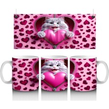 Kalpli Yastığa Sarılmış Gri Kedi – Baskılı Kahve Kupası