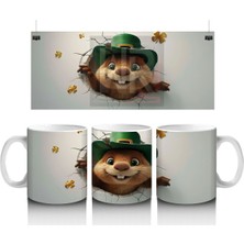 Yeşil Şapkalı Sevimli Kunduz Karakteri - Baskılı Kahve Kupası