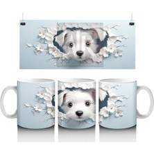 Çiçekli Duvarı Delen Sevimli Beyaz Yavru Köpek – Baskılı Kahve Kupası