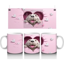 Kalpli Çatlak Zeminden Bakan Sevimli Beyaz Köpek - Baskılı Kahve Kupası