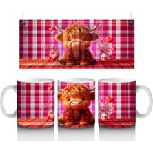 Kırmızı Desenli Arka Planda Romantik Boğa – Baskılı Kahve Kupası