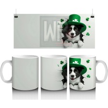 St. Patrick Şapkalı Siyah Beyaz Yavru Köpek – Baskılı Kahve Kupası
