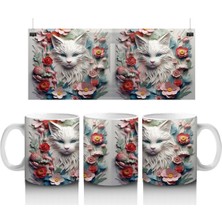 Çiçekler ve Yapraklarla Çevrili Kedi Ikilisi – Baskılı Kahve Kupası