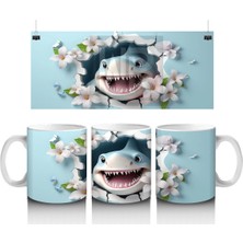 Çiçekler Arasında Neşeli Köpekbalığı – Baskılı Kahve Kupası