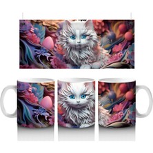 Renkli Arka Planda Göz Alıcı Kedi – Baskılı Kahve Kupası