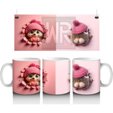 Kırmızı Kurdeleli Sevimli Kız Maskotu – Baskılı Kahve Kupası