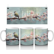 Çiçekli Dal Üzerinde Oturan Serçe – Baskılı Kahve Kupası