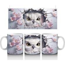 Çiçek Desenli Fon Üzerinde Baykuş Figürü – Baskılı Kupa