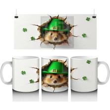 St. Patrick’s Şapkalı Sevimli Kirpi Tasarımı - Baskılı Kahve Kupası