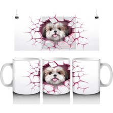 Pembe Yırtık Desen Üzerine Sevimli Köpek – Baskılı Kupa