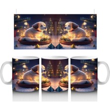 Yılbaşı Masasında Aydınlıkta Oturan Köpekler – Baskılı Kahve Kupası