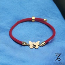 14 Ayar Altın Plakalı Oğlak Burçlarına Kelebek Motifli Kırmızı Örgü Ipli Hediye BILEKLIK-368BURÇ