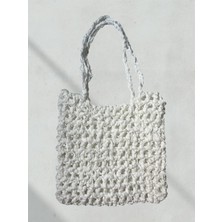 El Yapımı Örgü Kadın Kol Çantası | Şık Tasarım | 27x25 cm | Beyaz Renk | Bohem Stil