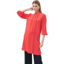 Kırmızı Kaburgalı Balon Kollu Tunik