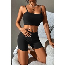 Kadın Siyah Şortlu Kaşkorse Gecelik Takım