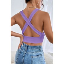 Kadın Lila Çapraz Sırt Detaylı Şık Crop Top Büstiyer