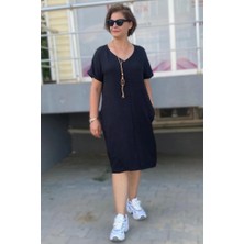 Büyük Beden Siyah Kolye Hediyeli Salaş Elbise