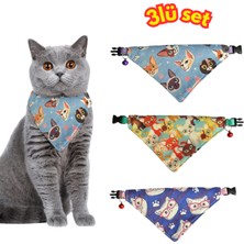 Desenli Fular Bandana Kedi Tasması 3'lü Set
