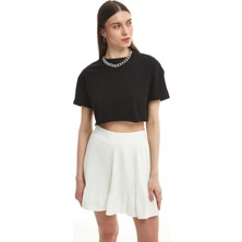 Fiora Siyah Crop Basic Tshirt