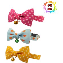 Papyonlu Kedi Boyun Tasmas 3 Lü Set Papyonlu Zilli 17-30 cm Ayarlanabilir Kedi Papyon Fiyonk