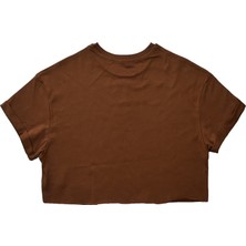 Fiora Kahverengi Crop Basic Tshirt