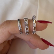 Silver Taşlı Üçlü Set Küpe