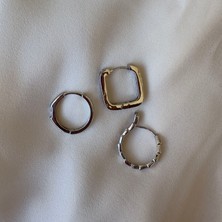 Silver Taşlı Üçlü Set Küpe