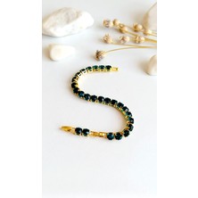 Bileklik Su Yolu Turkuaz Zirkon Taş Gümüş Kaplama 316 L Çelik  + Hediye Paket