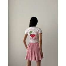 Renata Beyaz Renkli Kiraz Baskılı Kısa Kol Kadın Tshirt