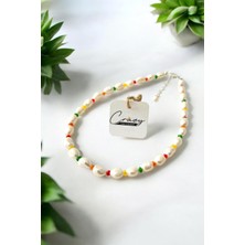 Gerçek Barok Inci & Renkli Ceyt Taşlı 925 Ayar Gümüş Malzeme Kadın Kolye