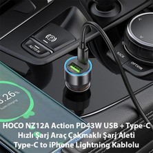 Hoco NZ12A Action PD43W USB + Type-C Araç Çakmaklık Hızlı Şarj Aleti + Type-C  - MONAS8965-94
