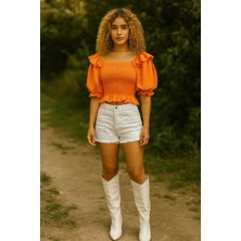Kadın Turuncu Likralı Büstiyer