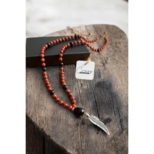 6 mm Kırmızı Jasper & 8 mm Oniks Doğaltaş Uzun Erkek Kolyesi 70-80 cm