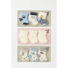 Pamuklu 0-6 Ay Yenidoğan Bebek 9'lu Bebek Çorabı