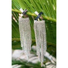 Gümüş Renk Zirkon Taşlı Lüks Abiye Küpe