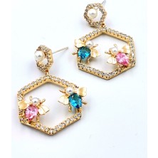 El Işçiliği Ithal Lüks Zirkon Taşlı Renkli Küpe