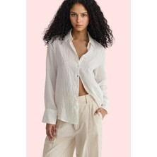 Kadın Basic Siluet Çizgili Uzun Kollu Dokuma Gömlek Rahat Günlük Stil Yaz Aylarının Vazgeçilmezi