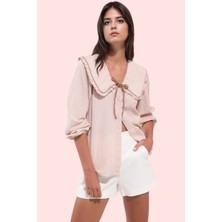 Kadın Ekose Bebe Yaka Uzun Kollu Gömlek Regular Kalıp Günlük Şıklık Yaz Aylarının Vazgeçilmezi