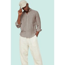 Erkek Slim Fit Çizgili Gömlek Pamuklu Iş ve Günlük Kullanım Hafta Sonu Yaz Aylarının Vazgeçilmezi