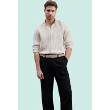 Erkek Regular Fit Keten Gömlek Düz Desen Uzun Kol Günlük Kullanım Yaz Aylarının Vazgeçilmezi