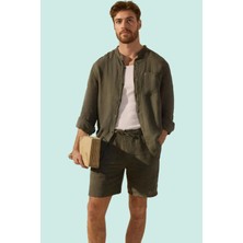 Erkek Oversize Keten Gömlek Hakim Yaka Uzun Kol Basic Günlük Hafta Sonu Yaz Aylarının Vazgeçilmezi