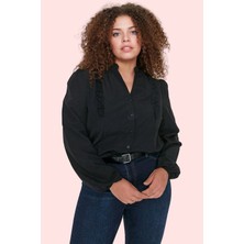 Kadın Büyük Beden Balon Kollu Dokuma Gömlek Günlük Kullanım Için Yaz Aylarının Vazgeçilmezi