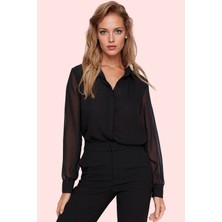 Kadın Regular Kalıp Uzun Kollu Gömlek Yaka Dokuma Günlük Kullanım Yaz Aylarının Vazgeçilmezi