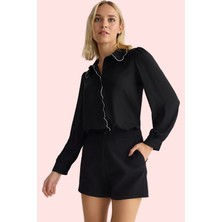 Kadın Dokuma Gömlek Bebe Yaka Düz Desen Casual Günlük Hafta Sonu Yaz Aylarının Vazgeçilmezi